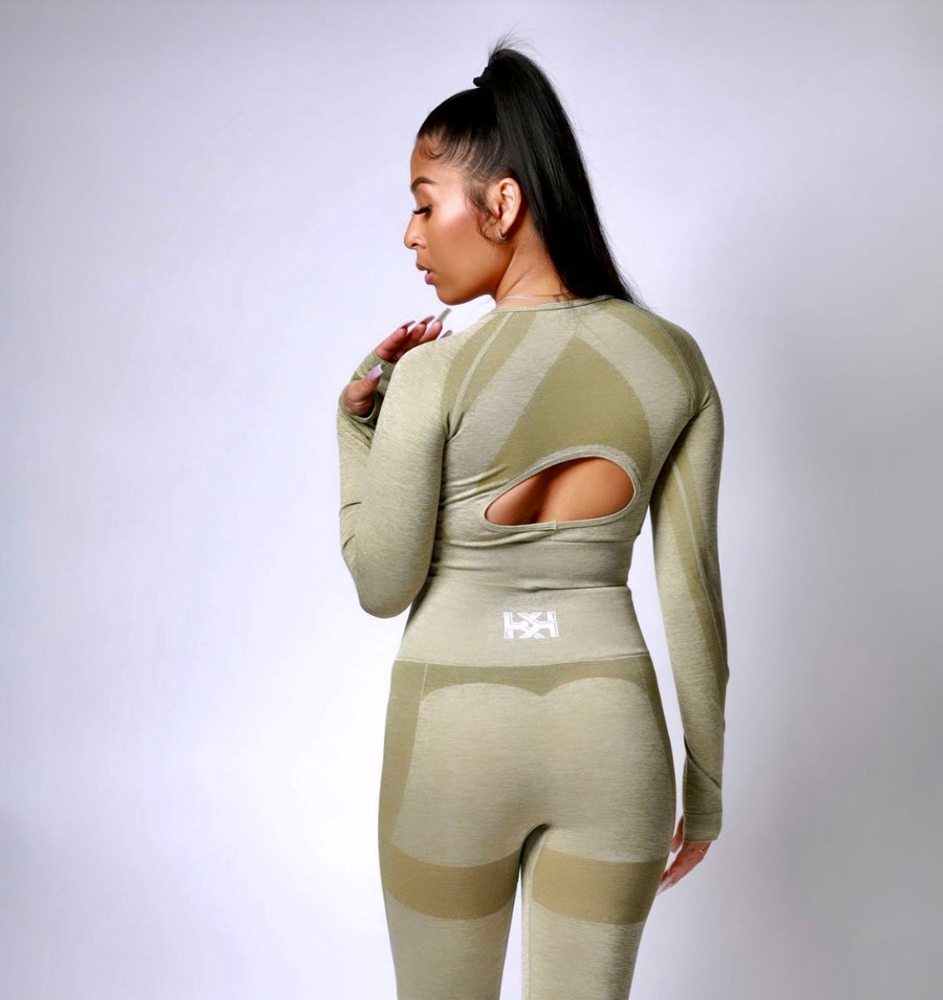 Seamless Open Back Crop Top - Forest Green